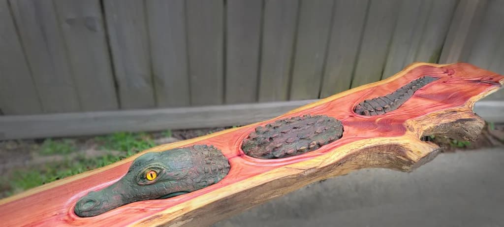 Gator Carved Wood Panel