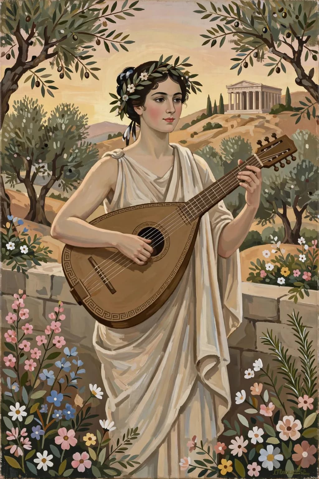 Woman with Lute in Garden