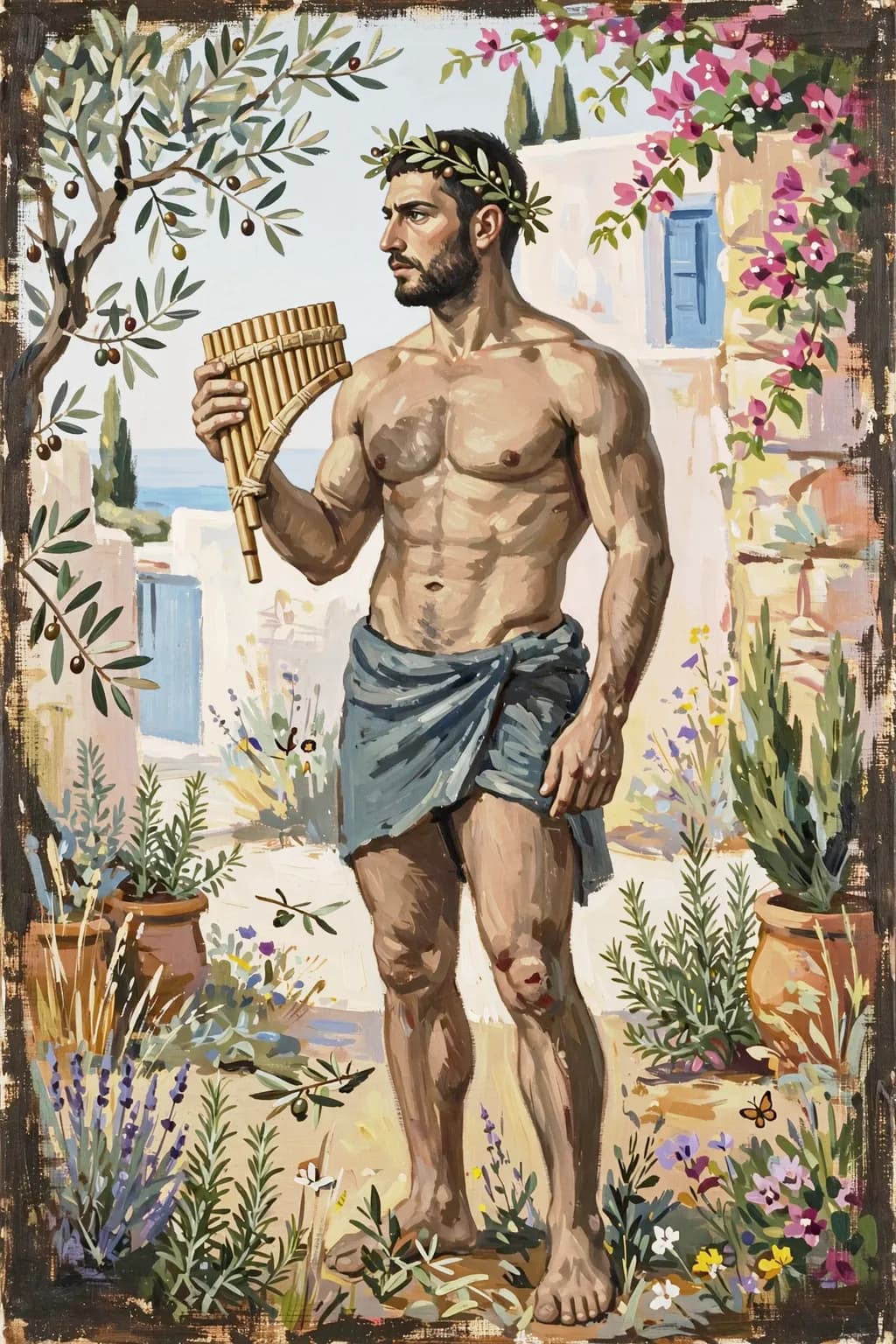 Man with Pan Flute in Garden
