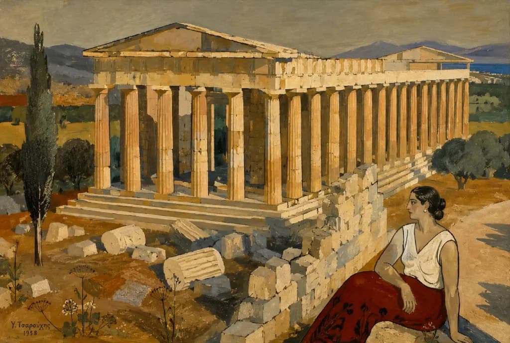 Ancient Temple and Woman