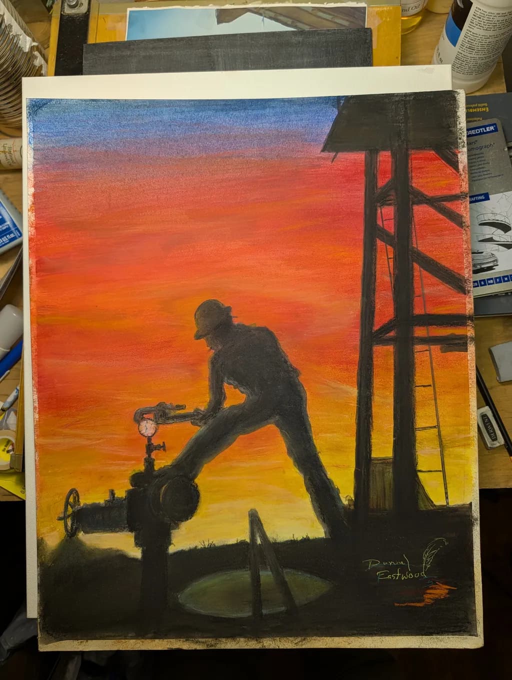 Oilfield Sunset Worker