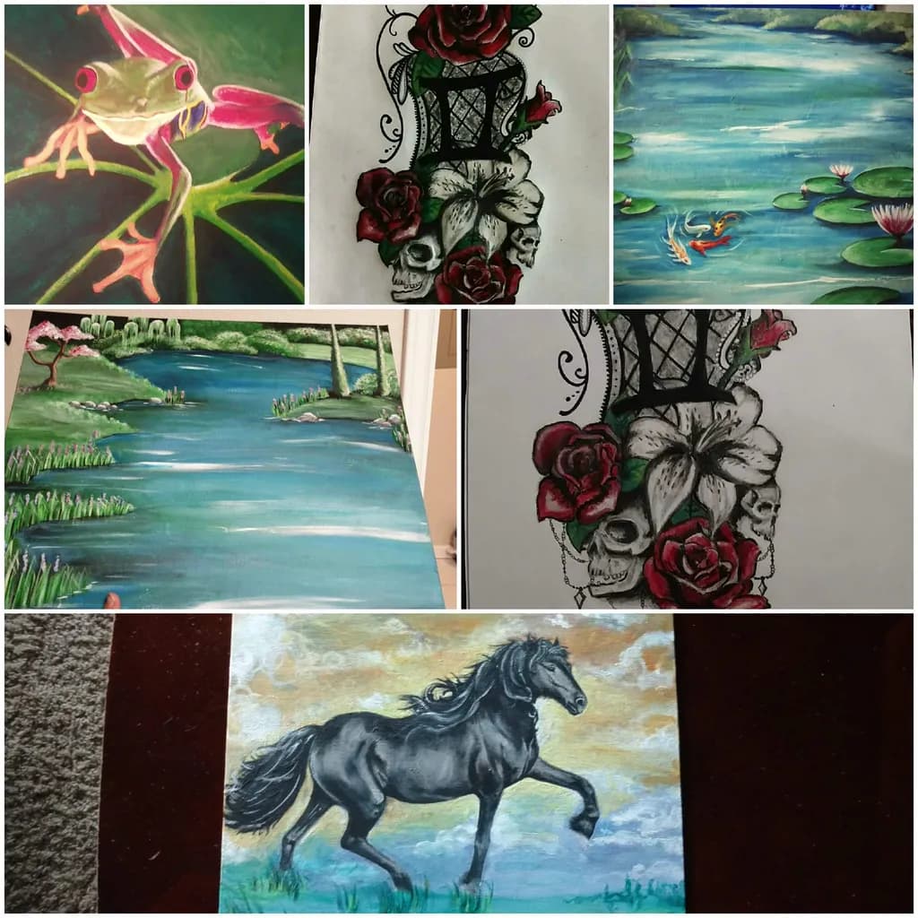 Frog, River, Roses, Horse Collage