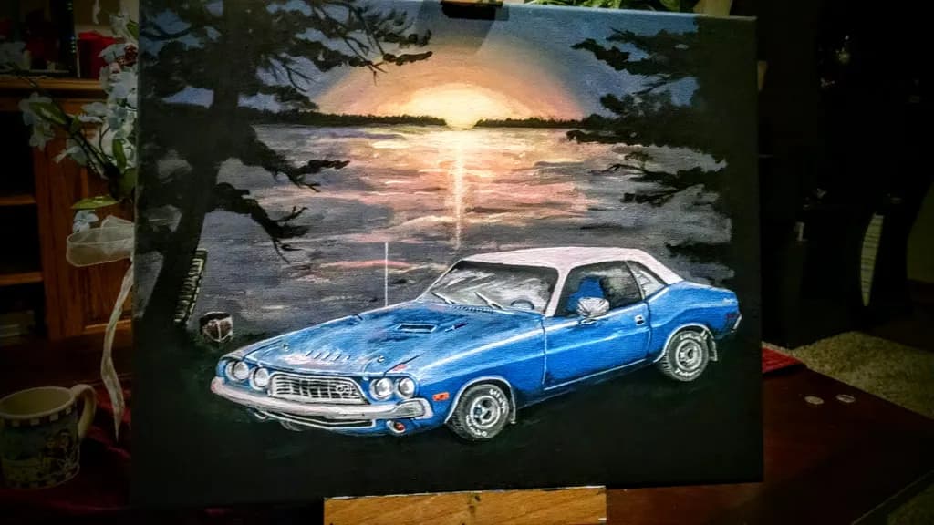 Blue Classic Car at Sunset