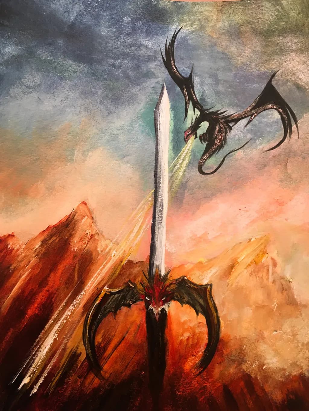Dragon and Sword in Mountains