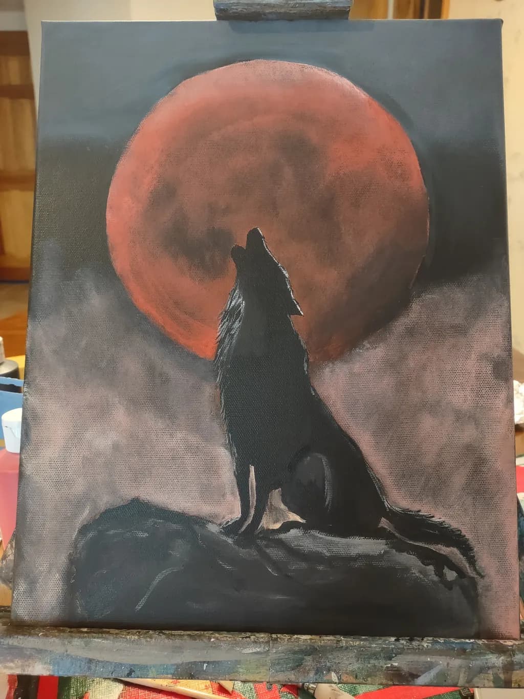 Wolf Howling at Blood Moon