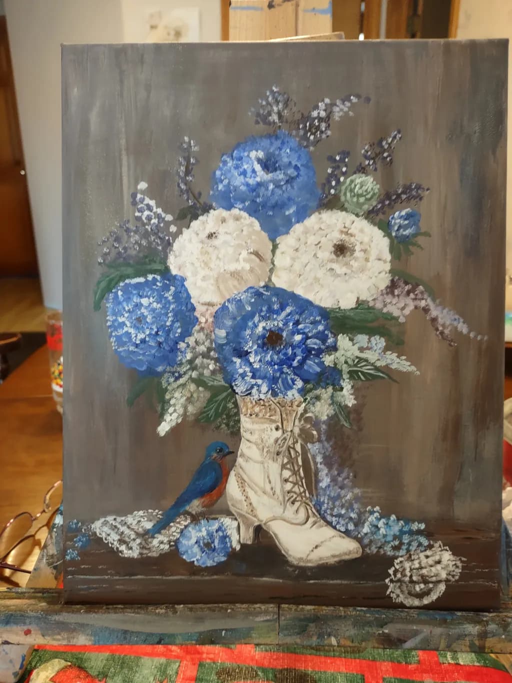 Boot Bouquet with Bluebird