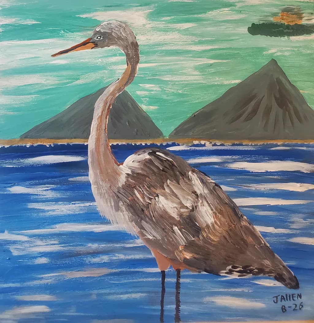 Heron by Water and Mountains