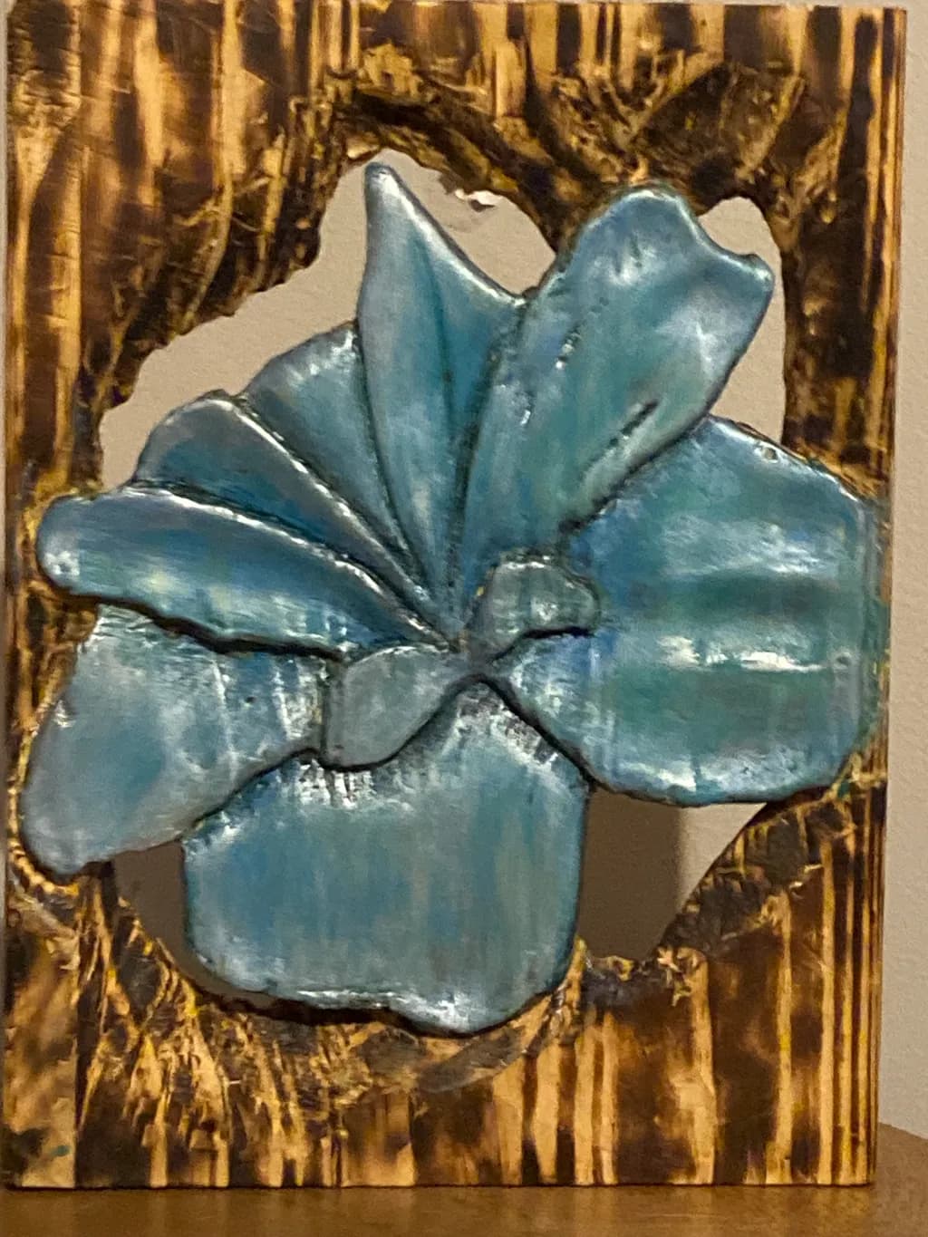 Blue Shell in Wood Frame