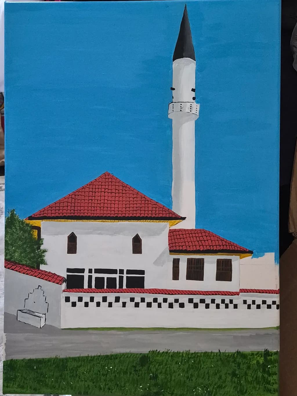 Mosque with Minaret and Grass