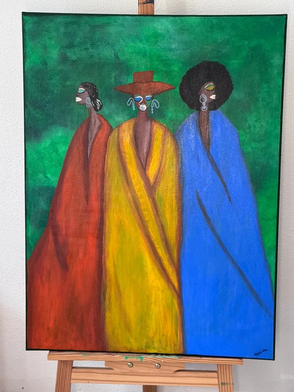 Three Figures in Colorful Robes