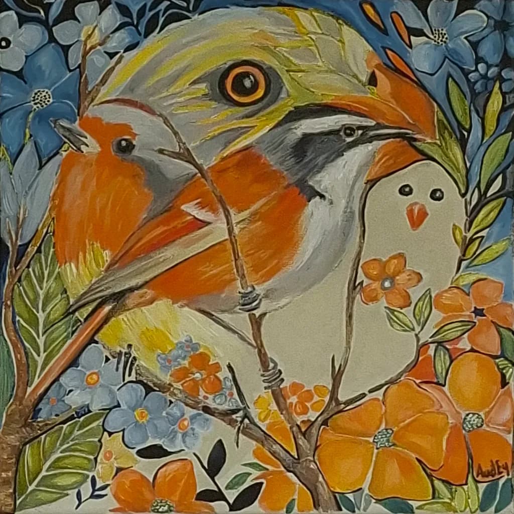 Bird and Flowers Composition