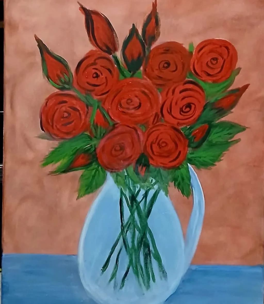 Red Roses in Vase