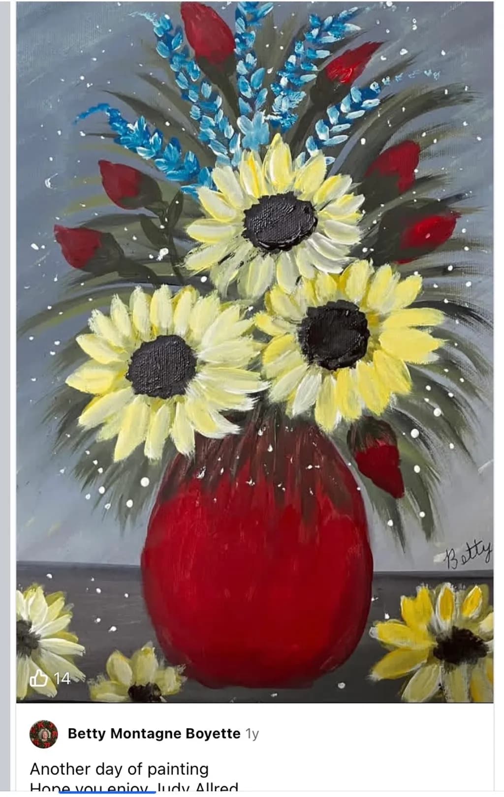 Sunflowers in Red Vase