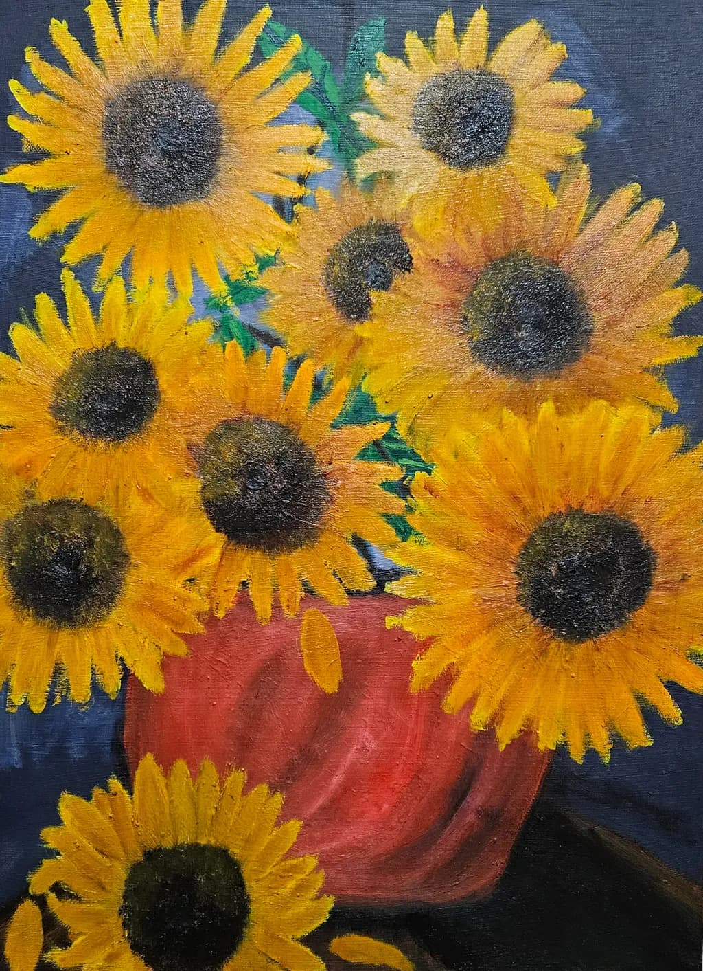Sunflowers in Red Vase
