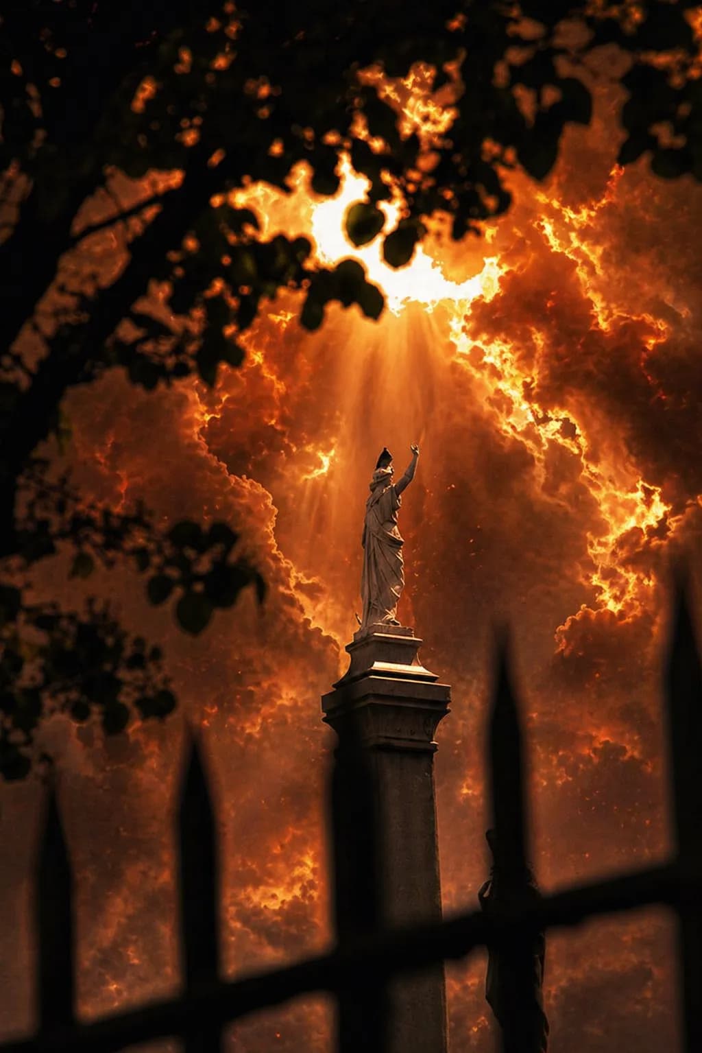 Statue in Fiery Sky