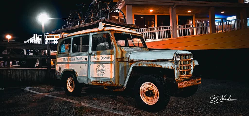 Rusty Vintage Van at Night