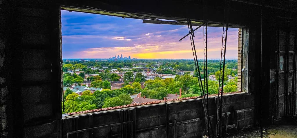 Cityscape Through Window