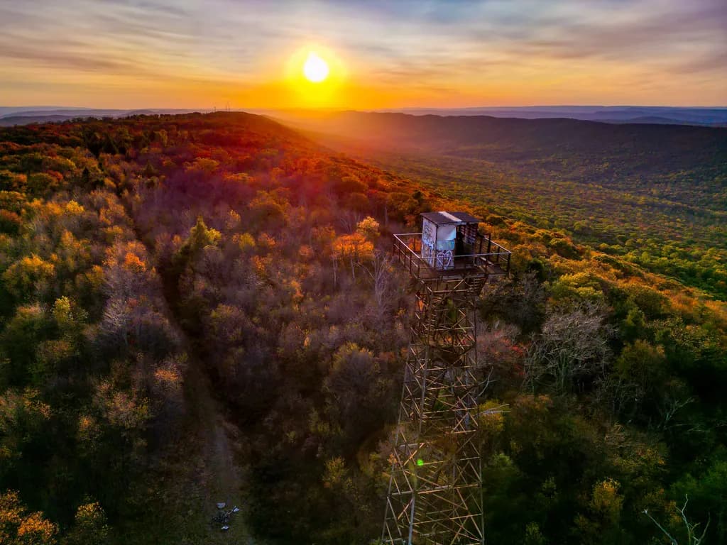 Sunset Over Forest Watchtower