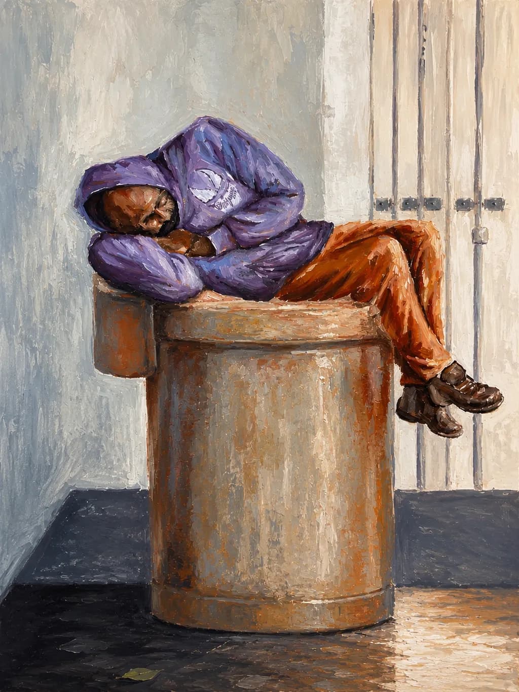 Man in Hoodie on Barrel