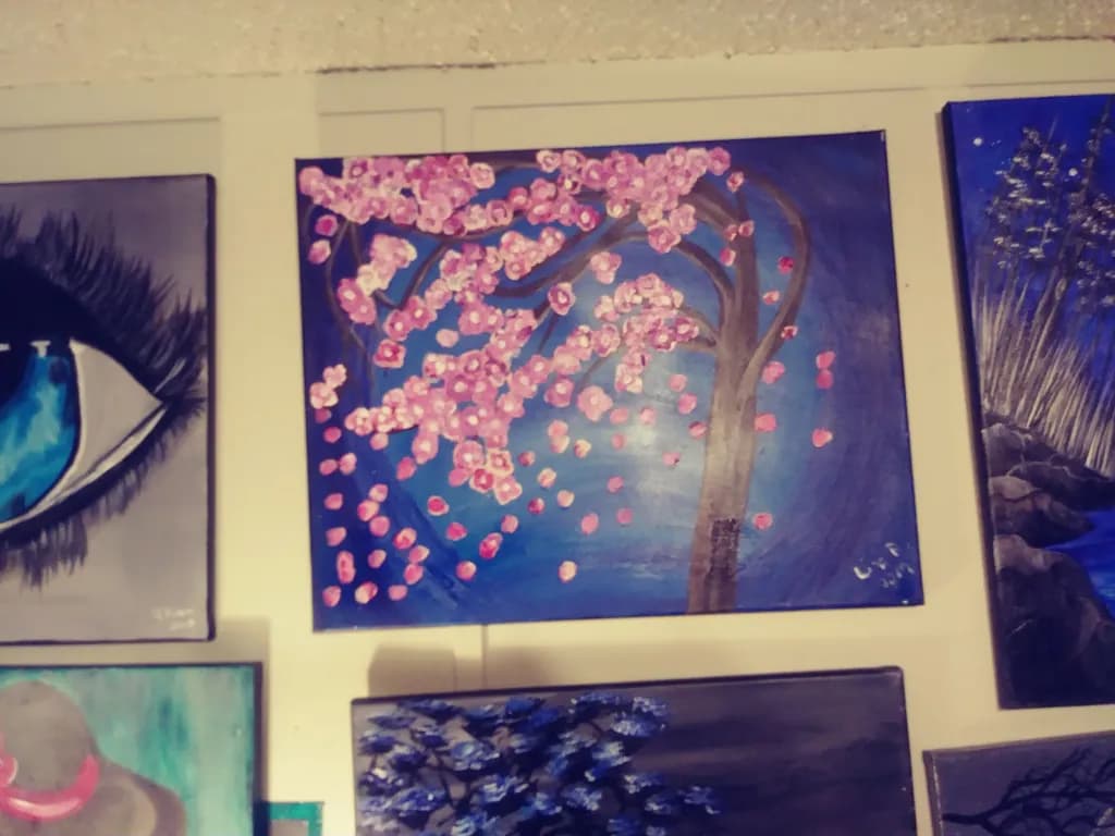 Pink Blossoms on Blue