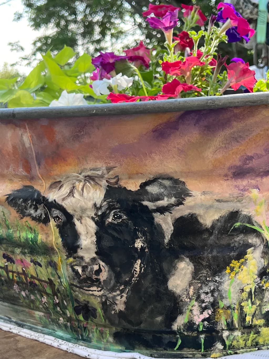 Cow in Flower Garden