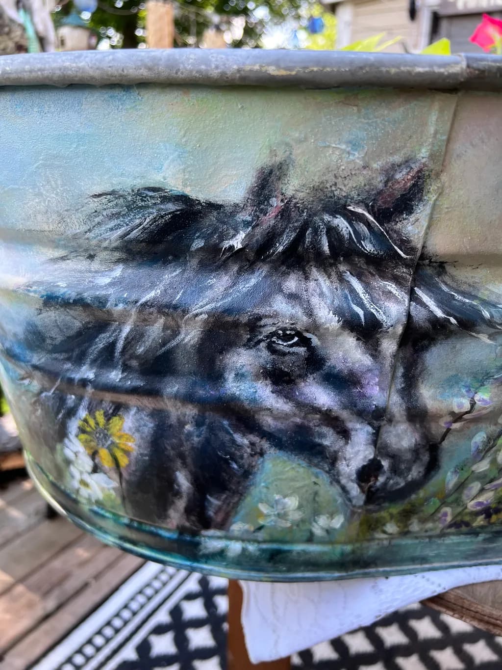 Cow Portrait on Metal Basin