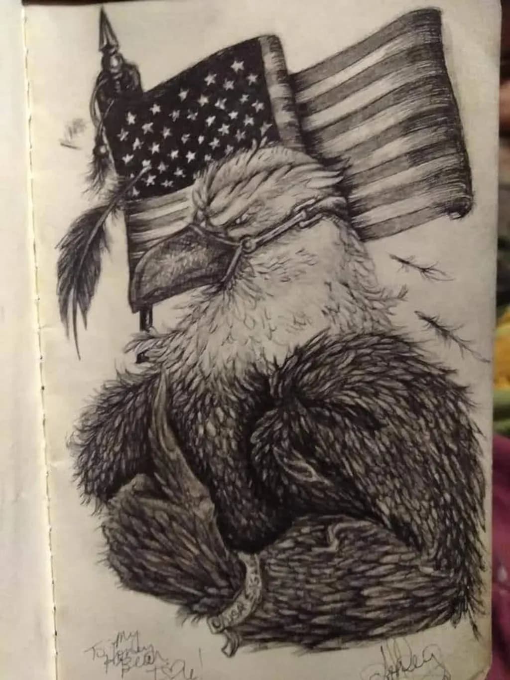 Eagle with Flag Sketch