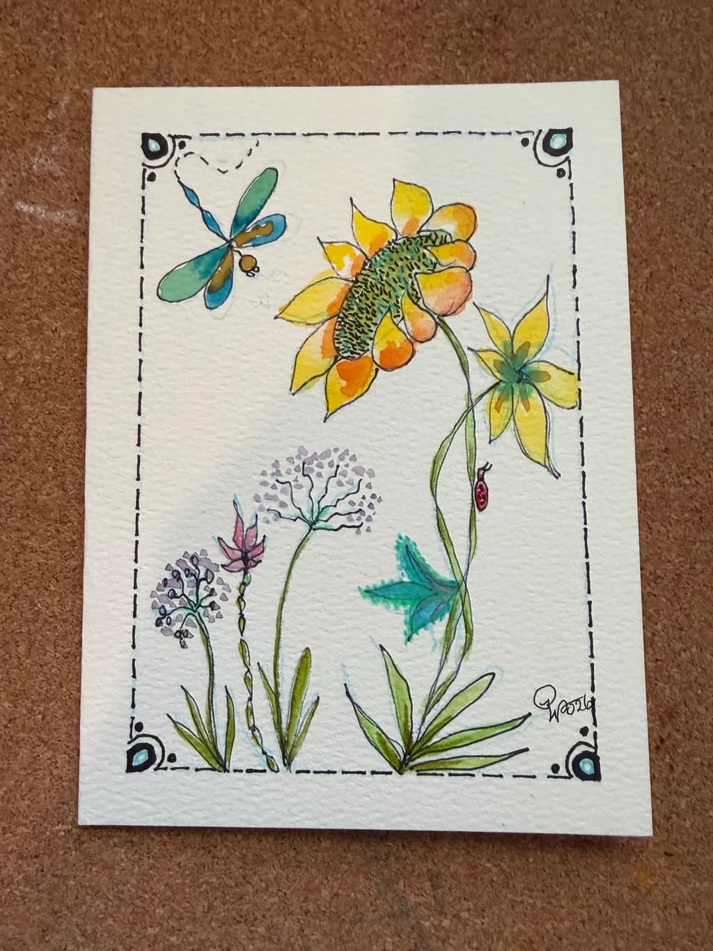 Sunflower and Dragonfly
