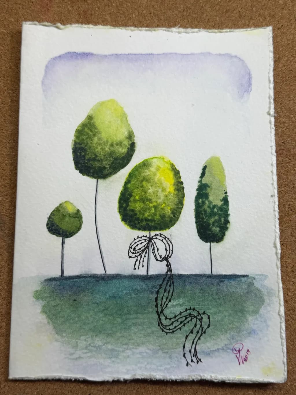 Green Trees with Ribbon