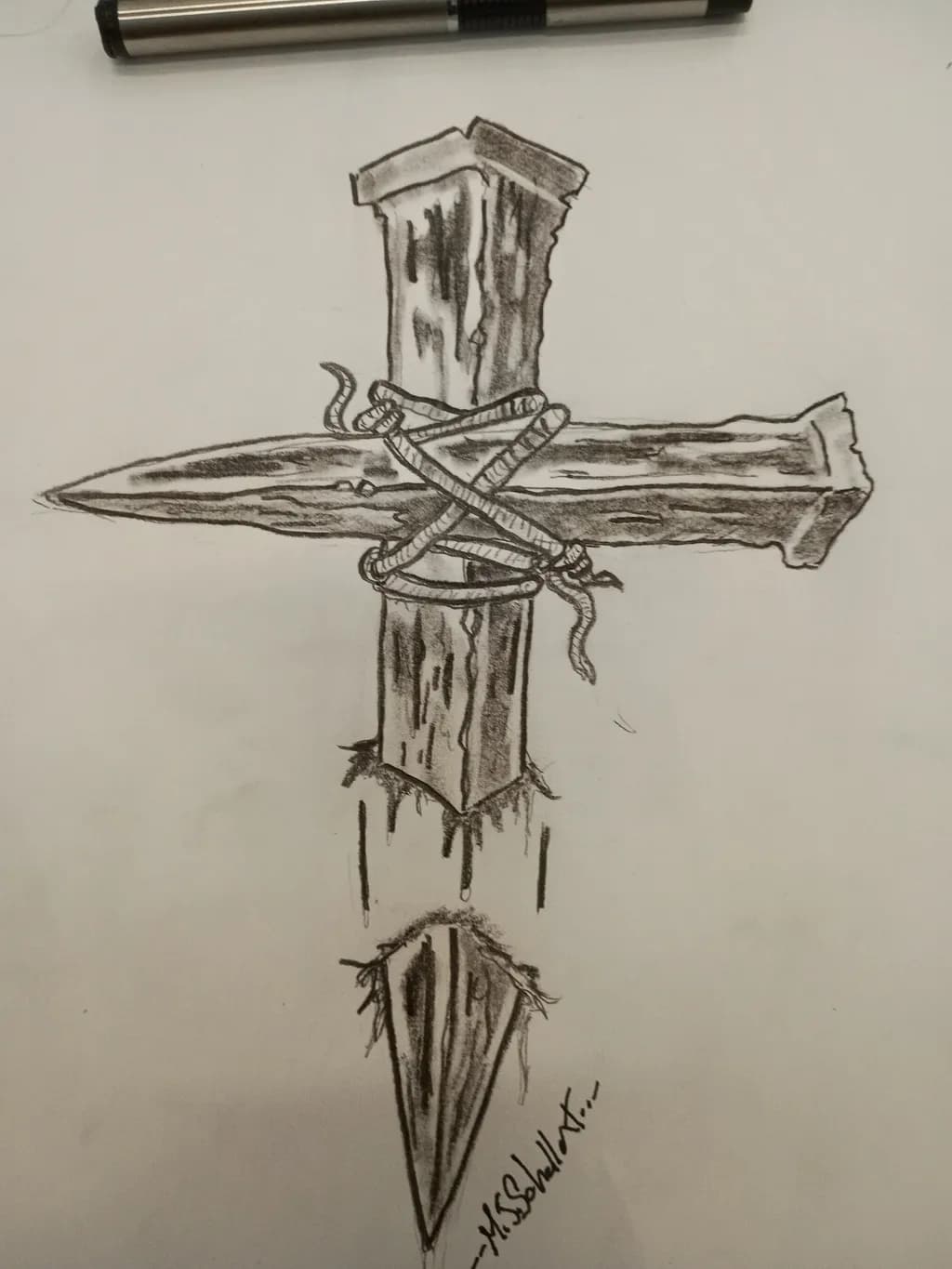 Wooden Cross with Nails