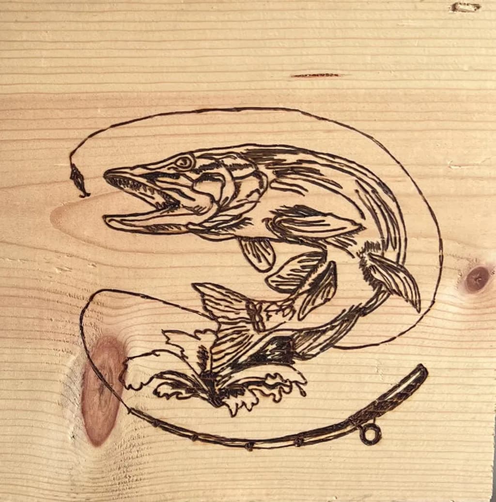 Fishing Pike Woodburning