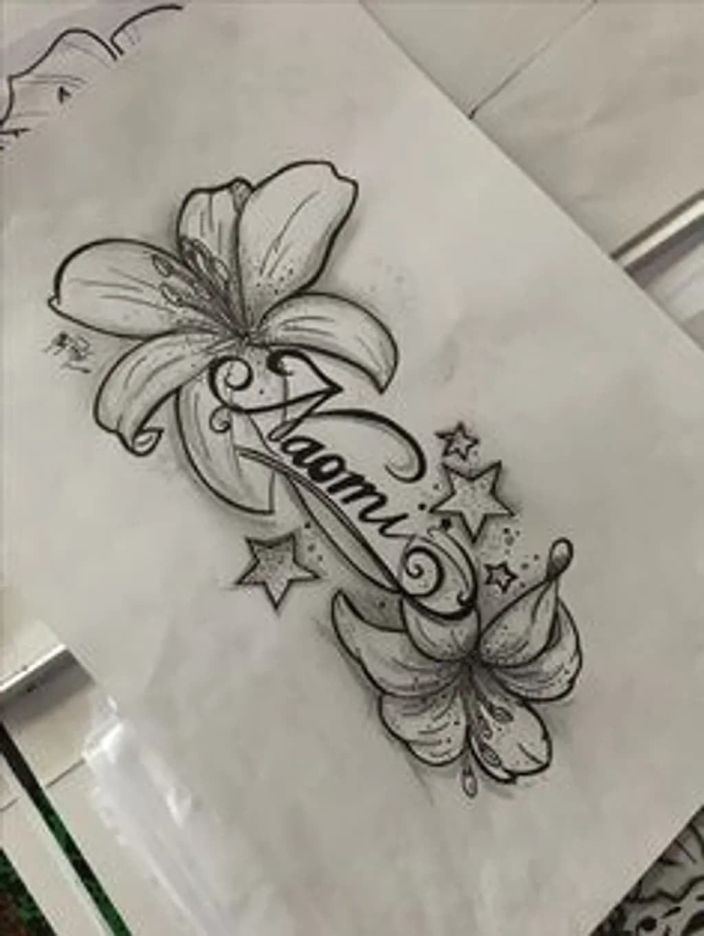 Lily and Stars Tattoo Design
