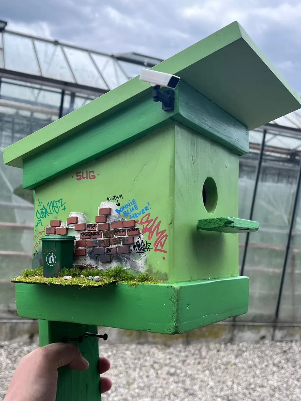 Green Birdhouse Scene