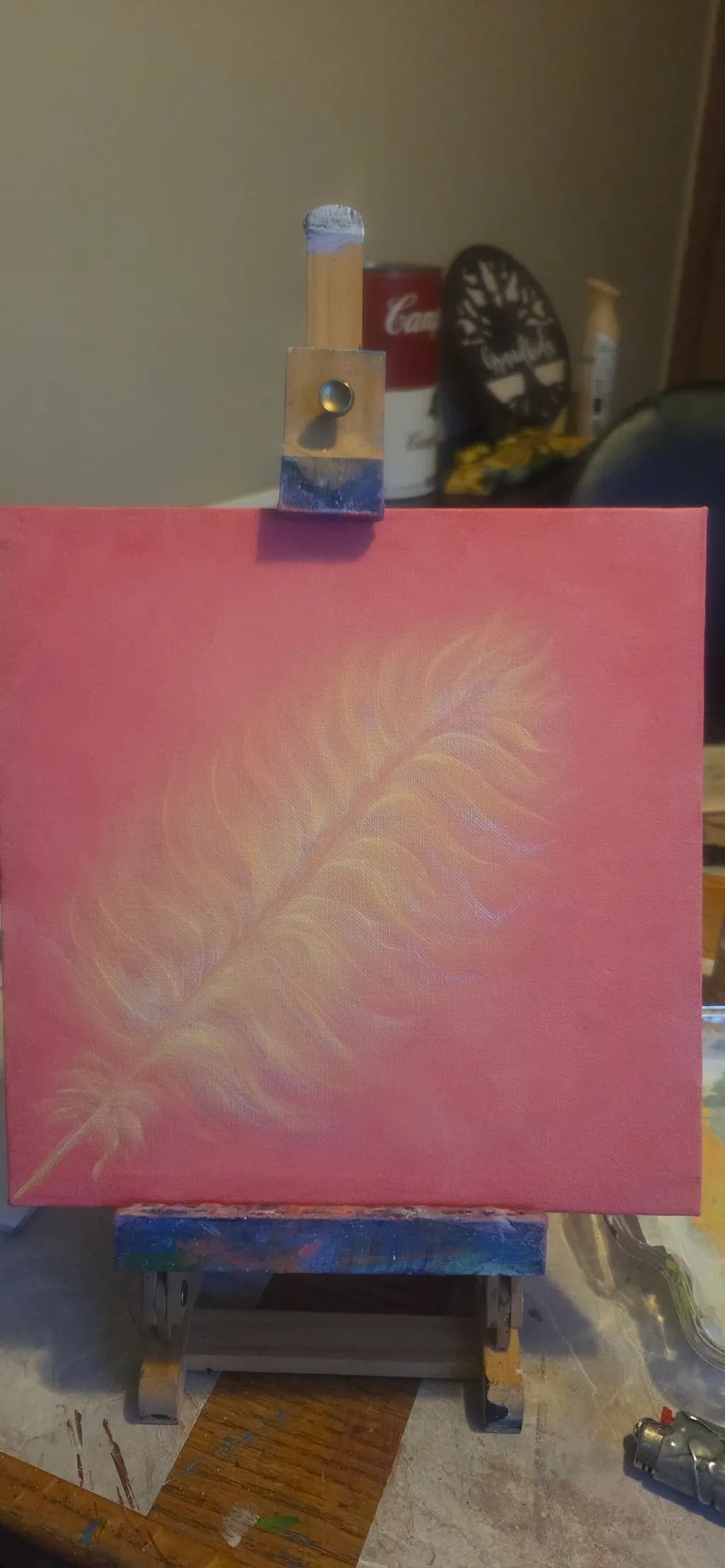 Feather on Pink Canvas