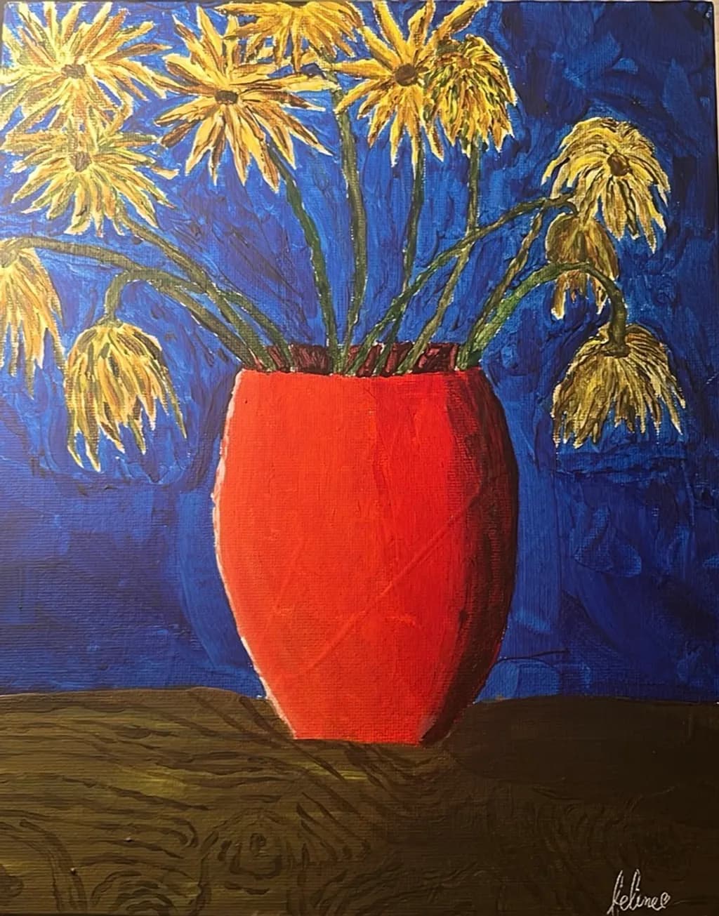 Yellow Flowers in Red Vase