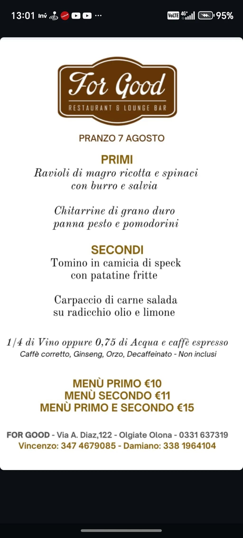 For Good Menu August 7