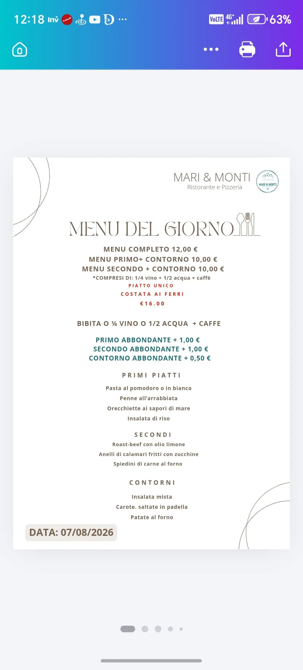 Menu del Giorno