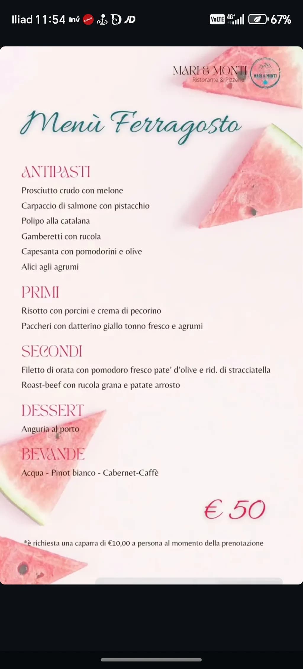 Ferragosto Menu
