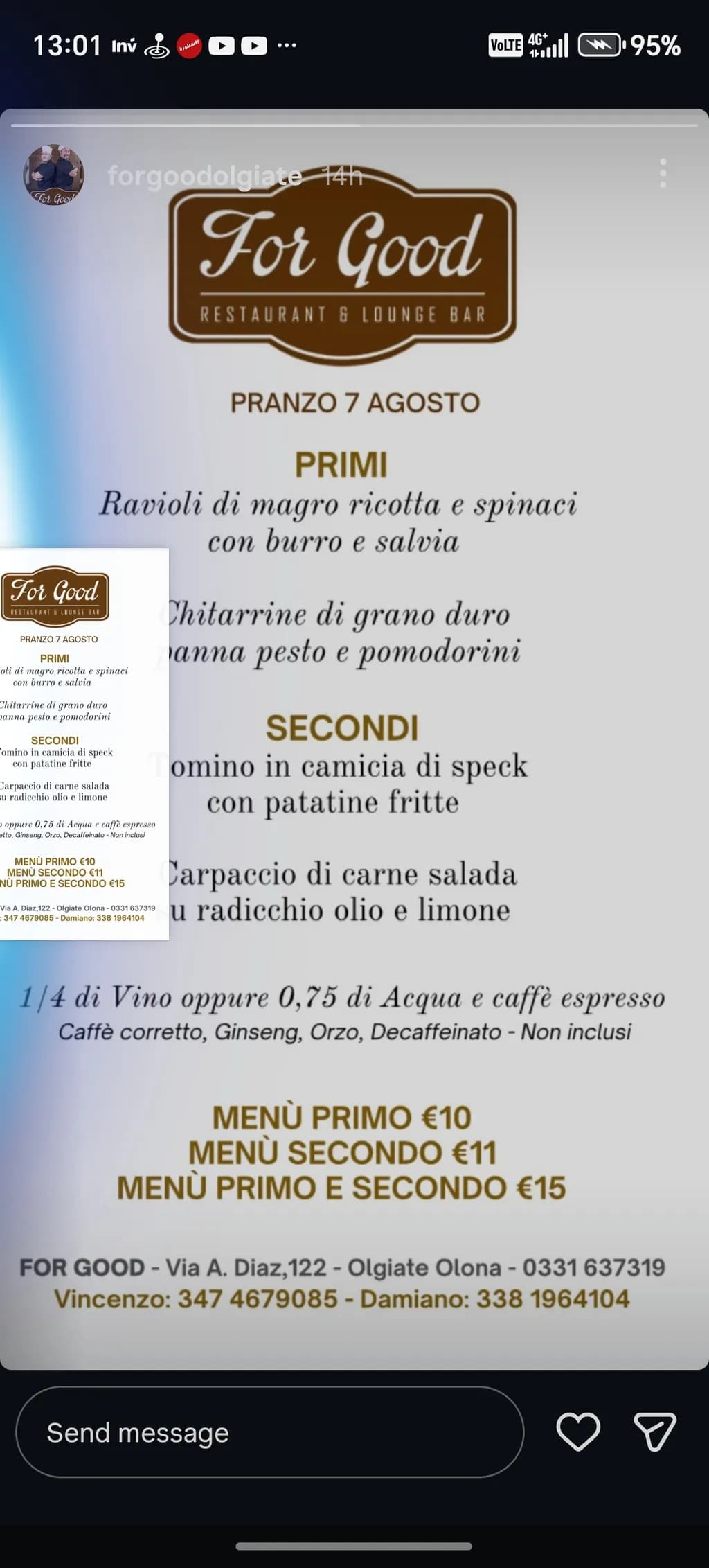 Ravioli and Speck Menu