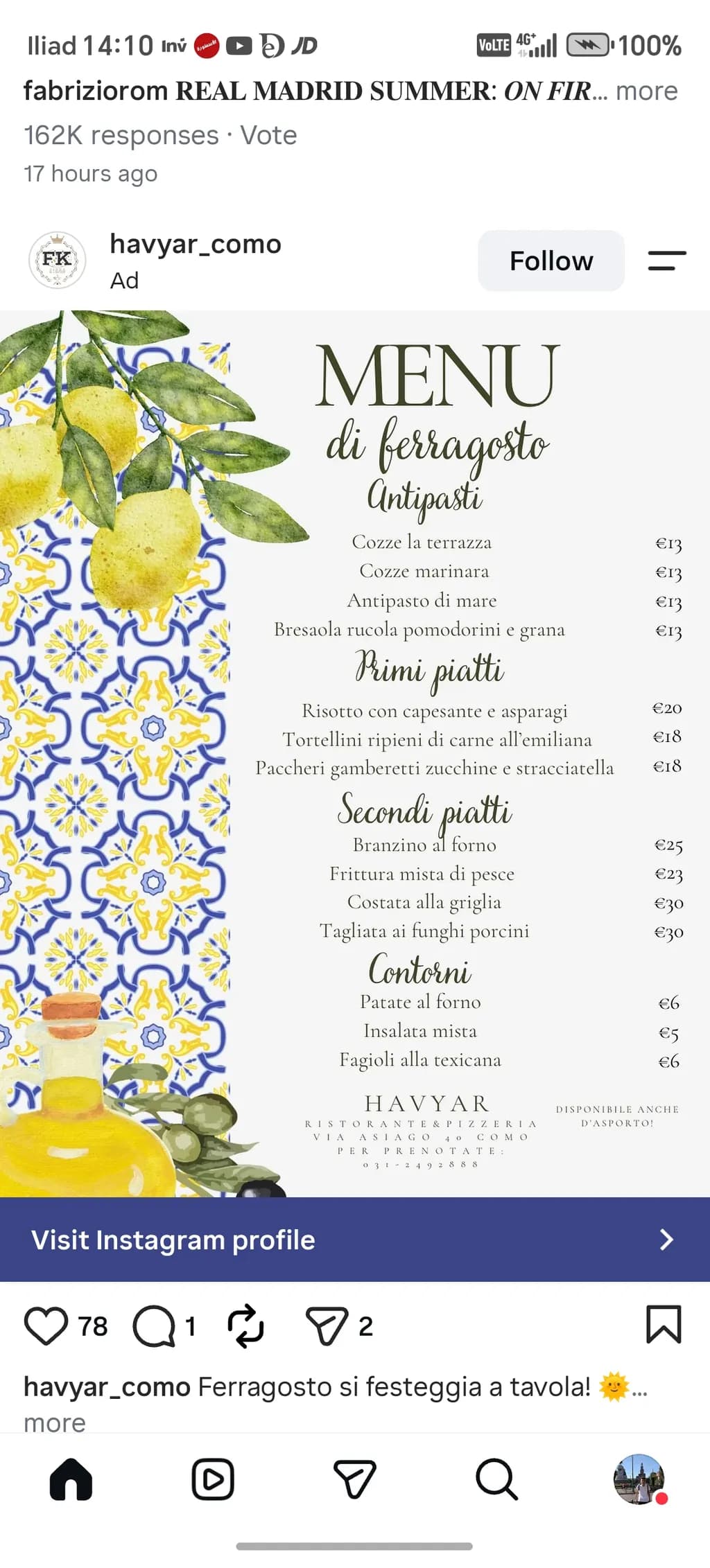 Ferragosto Menu