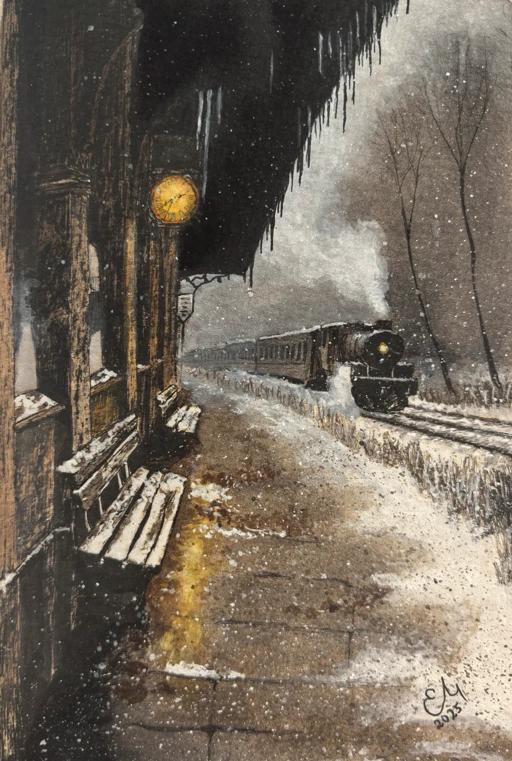 Snowy Train Station