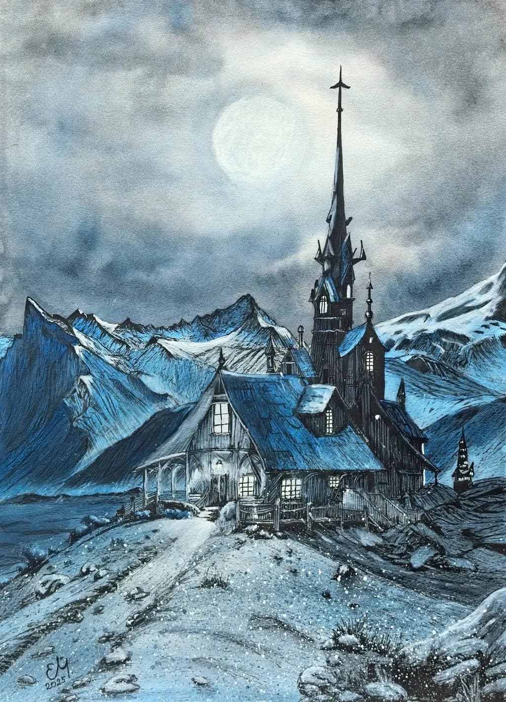 Mountain Chapel at Moonlight