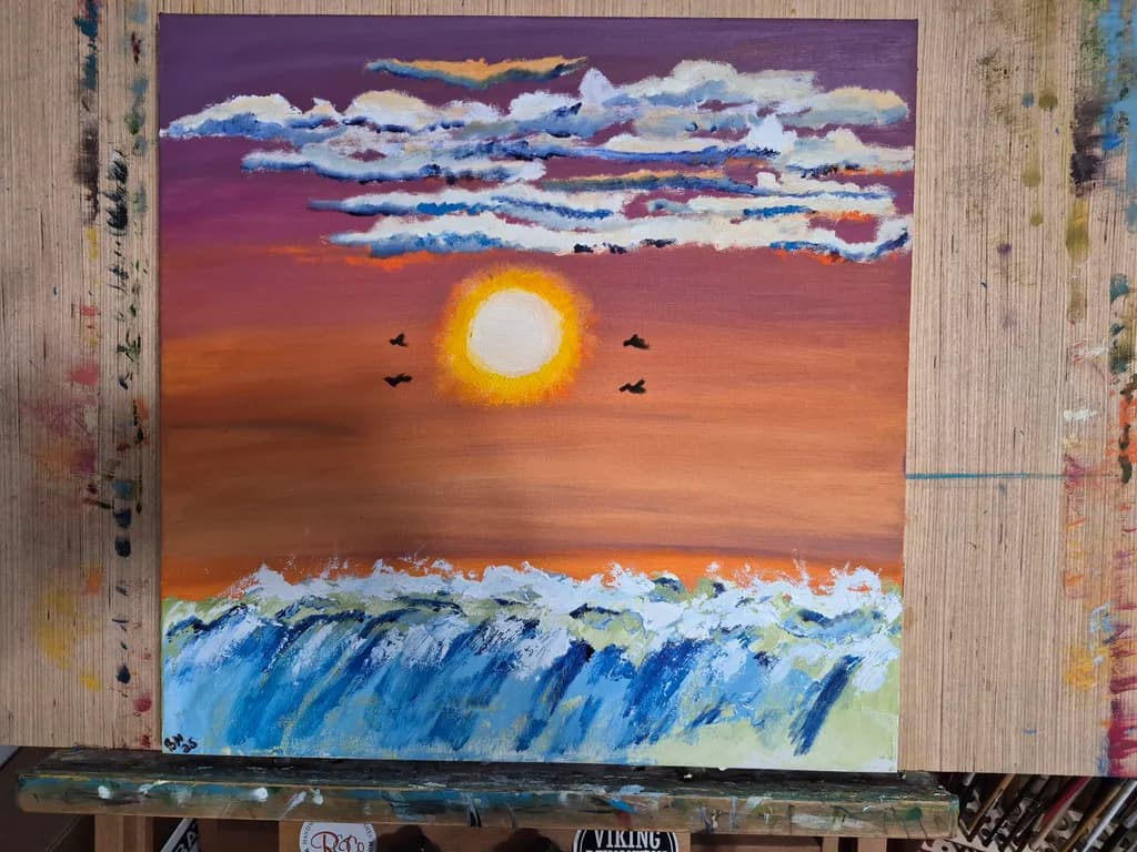 Sunset Over Ocean Waves