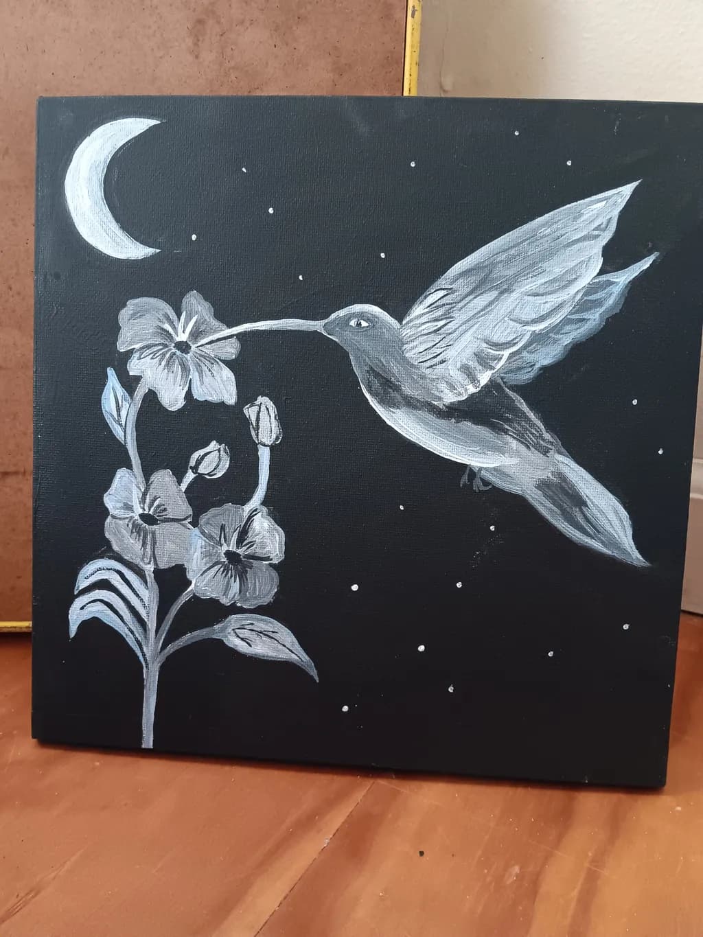 Hummingbird and Flower at Night