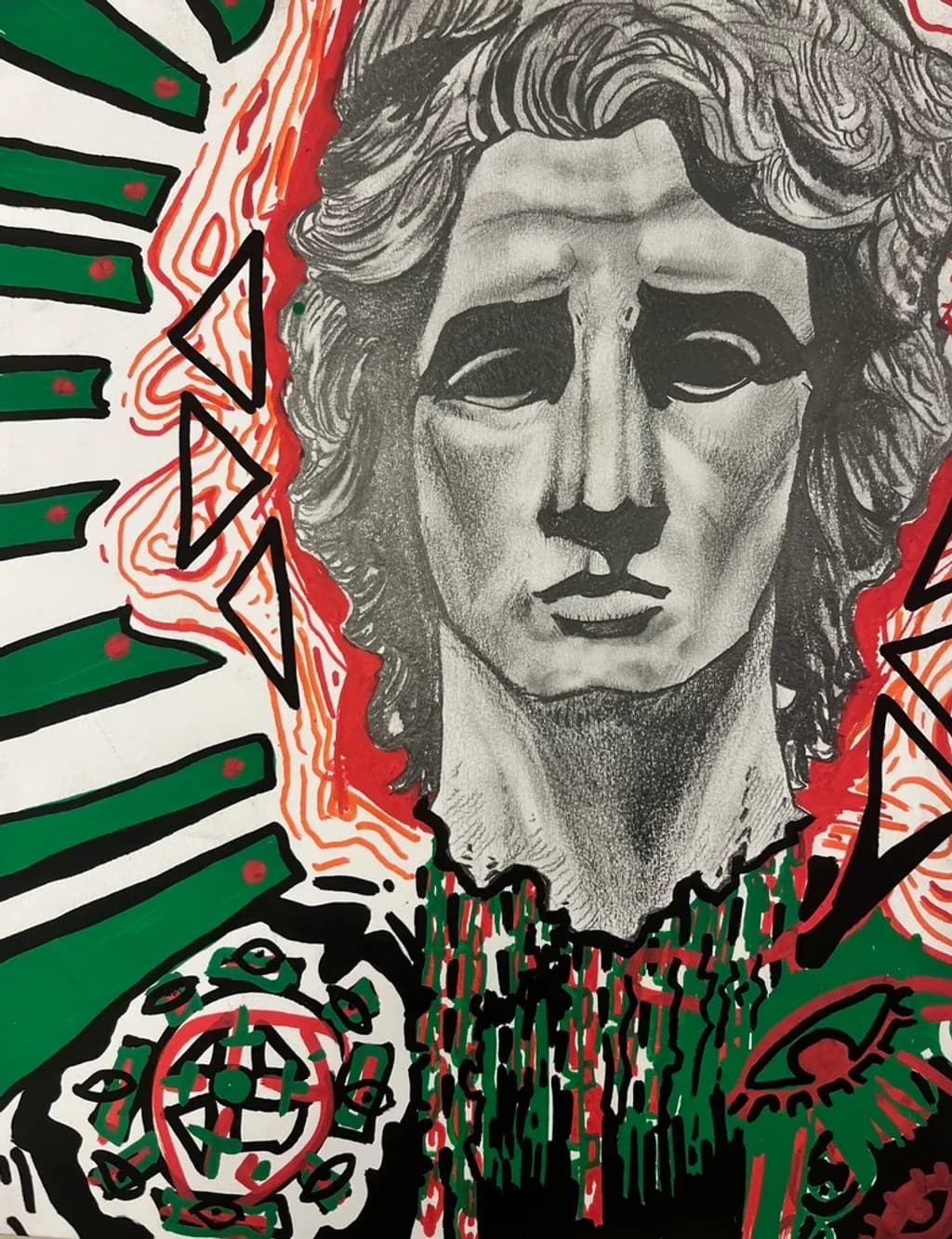 Classical Bust with Abstract Patterns