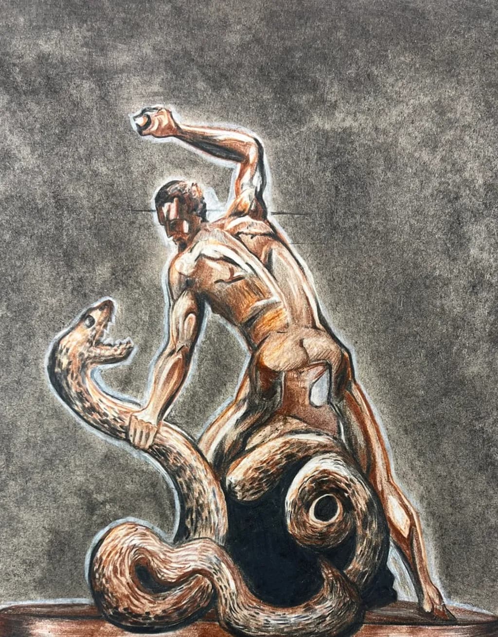 Man Fighting Serpent