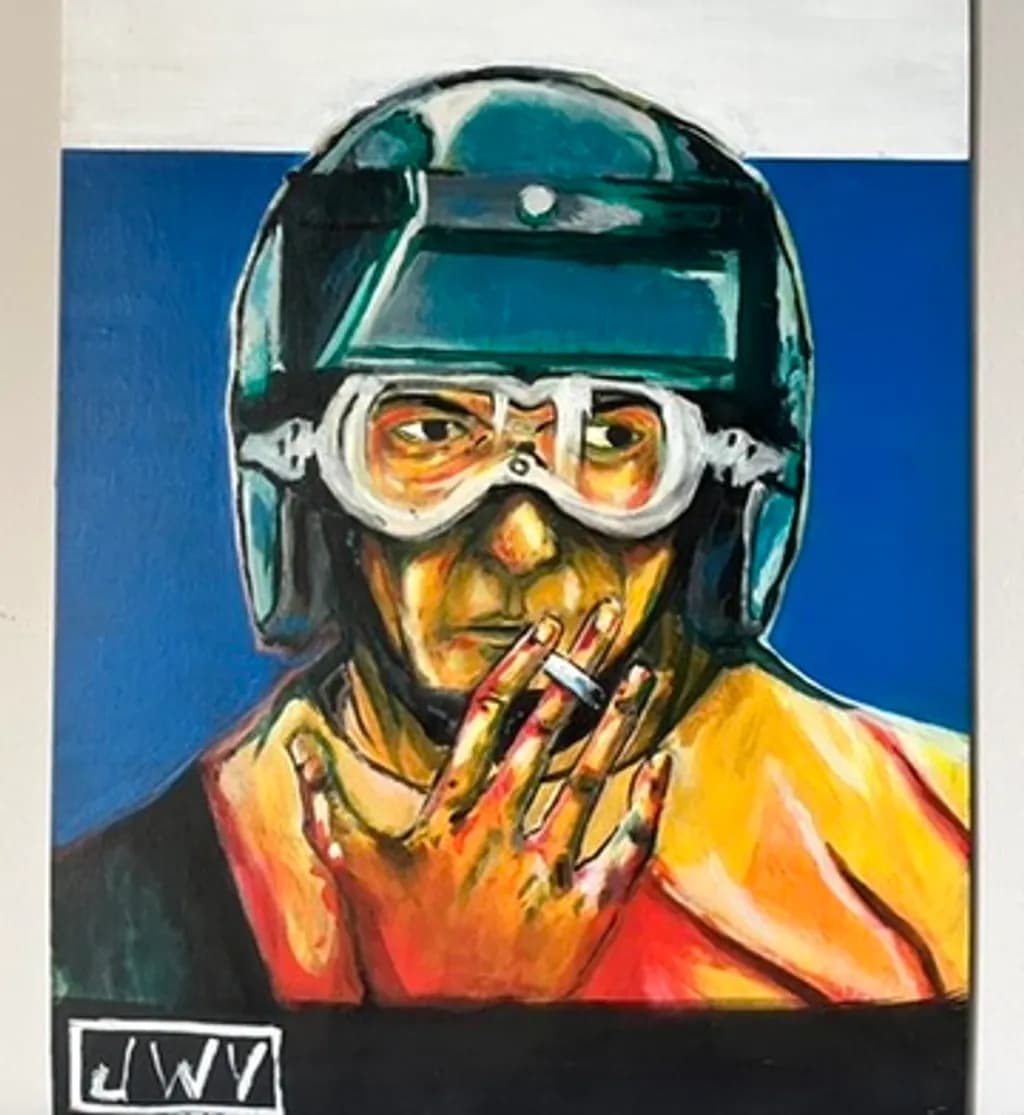 Helmeted Rider Smoking
