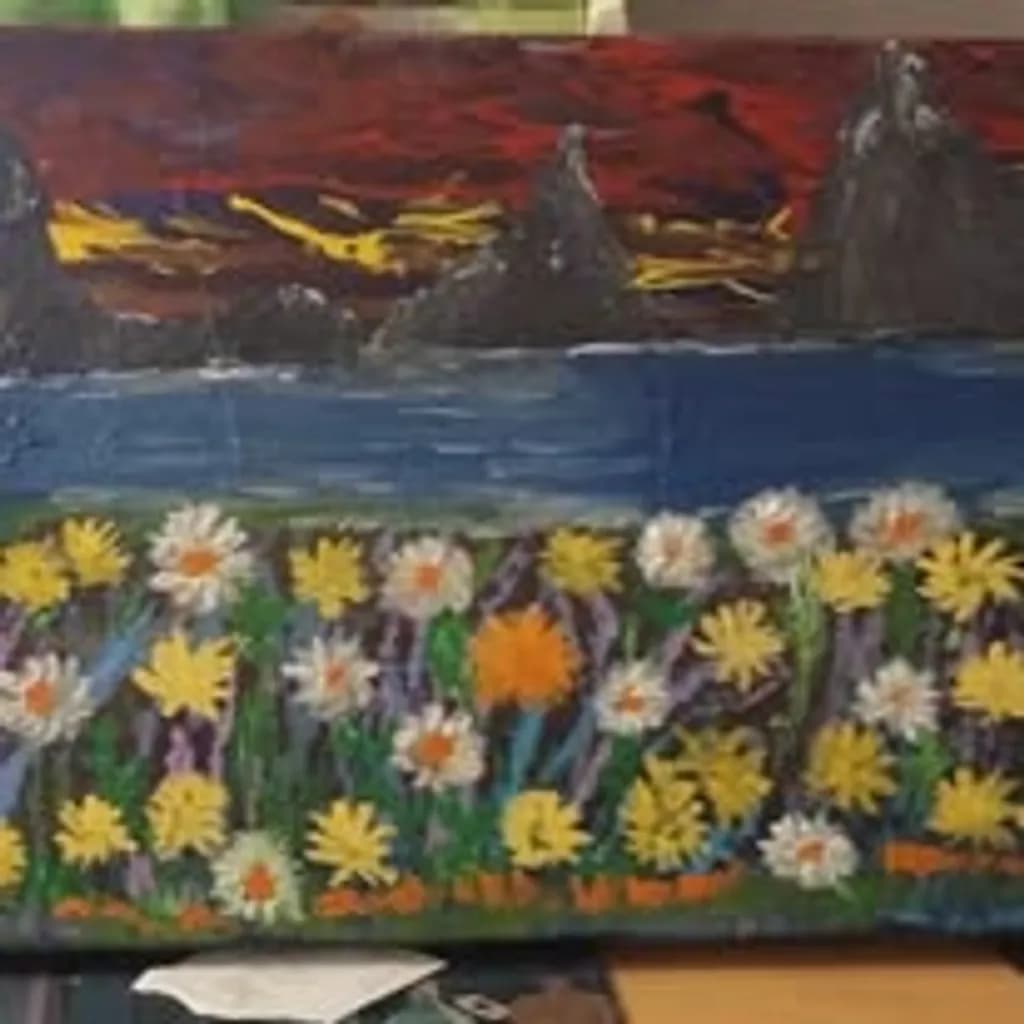 Daisy Field with Mountains