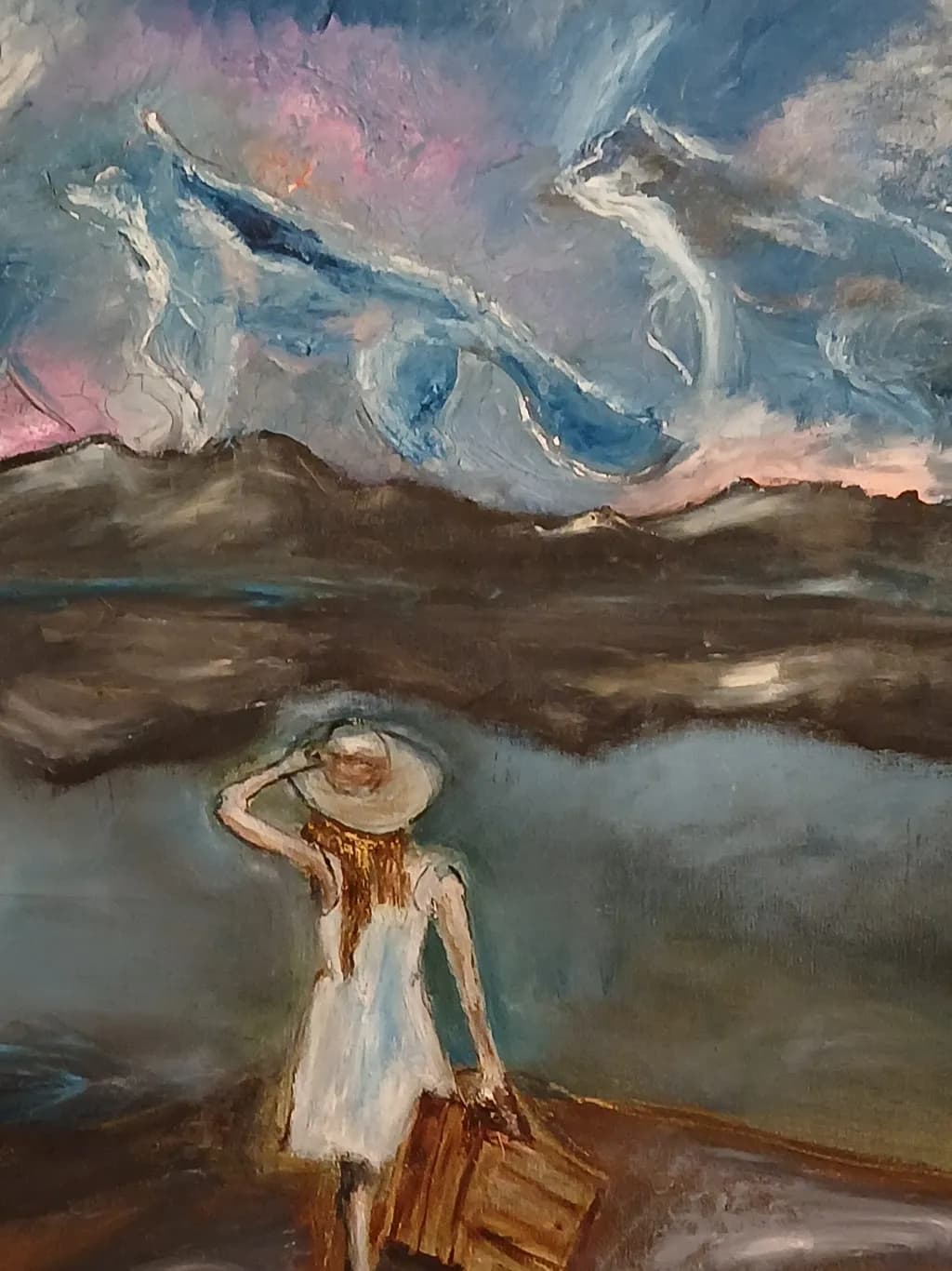Woman with Suitcase at Dusk