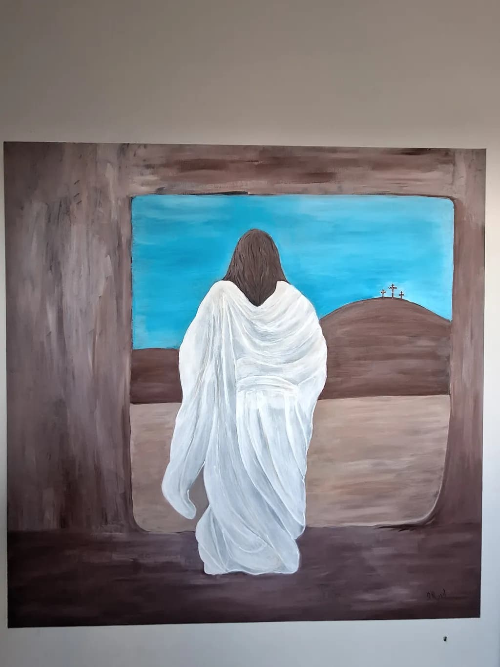 Figure Facing Hill with Crosses